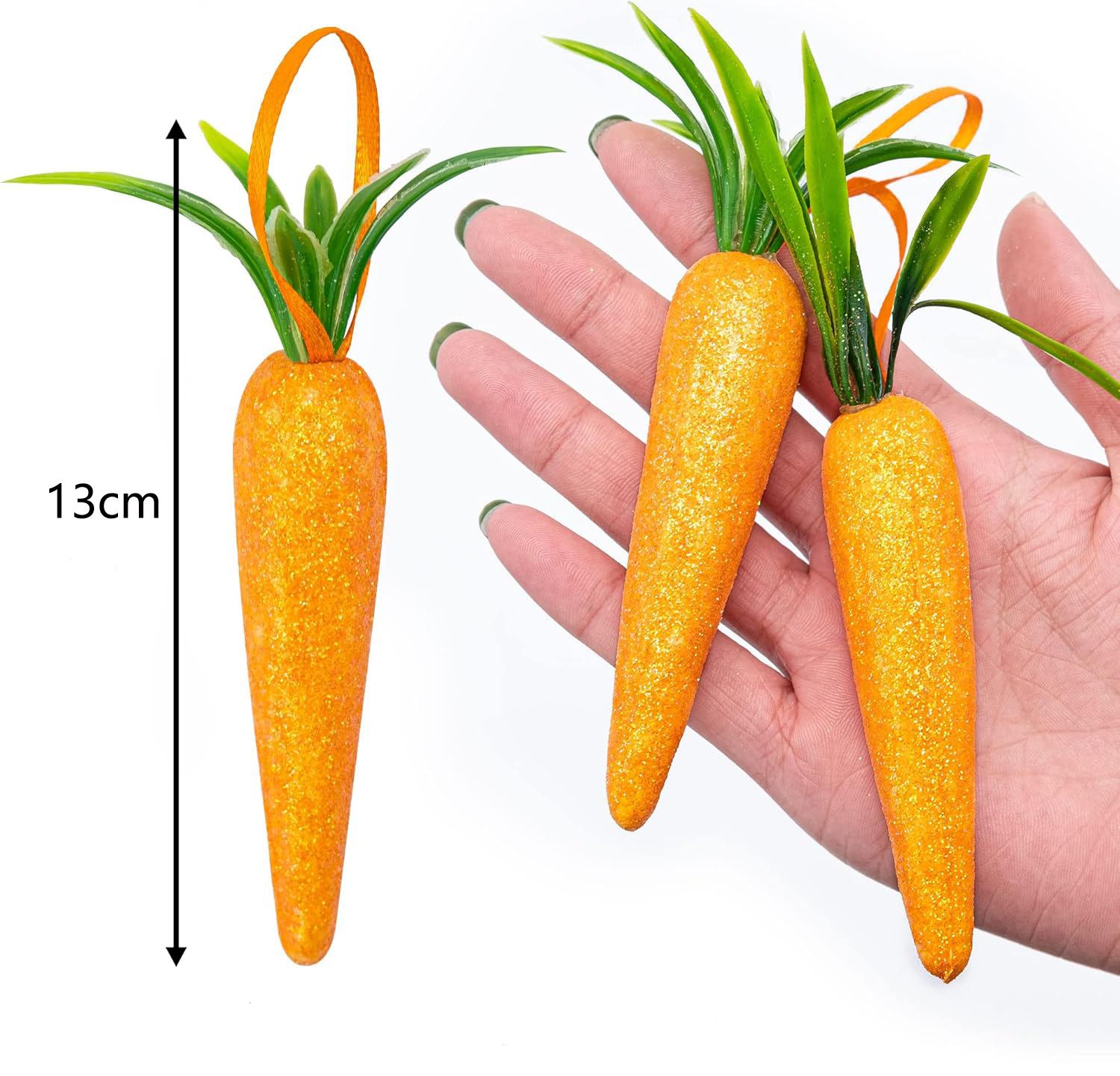 12Pcs Easter Carrot Hanging Ornaments – Colorful Foam Glitter Carrots, Easter Tree Decorations, DIY Crafts for Home Party, Spring Easter Decor — image 5
