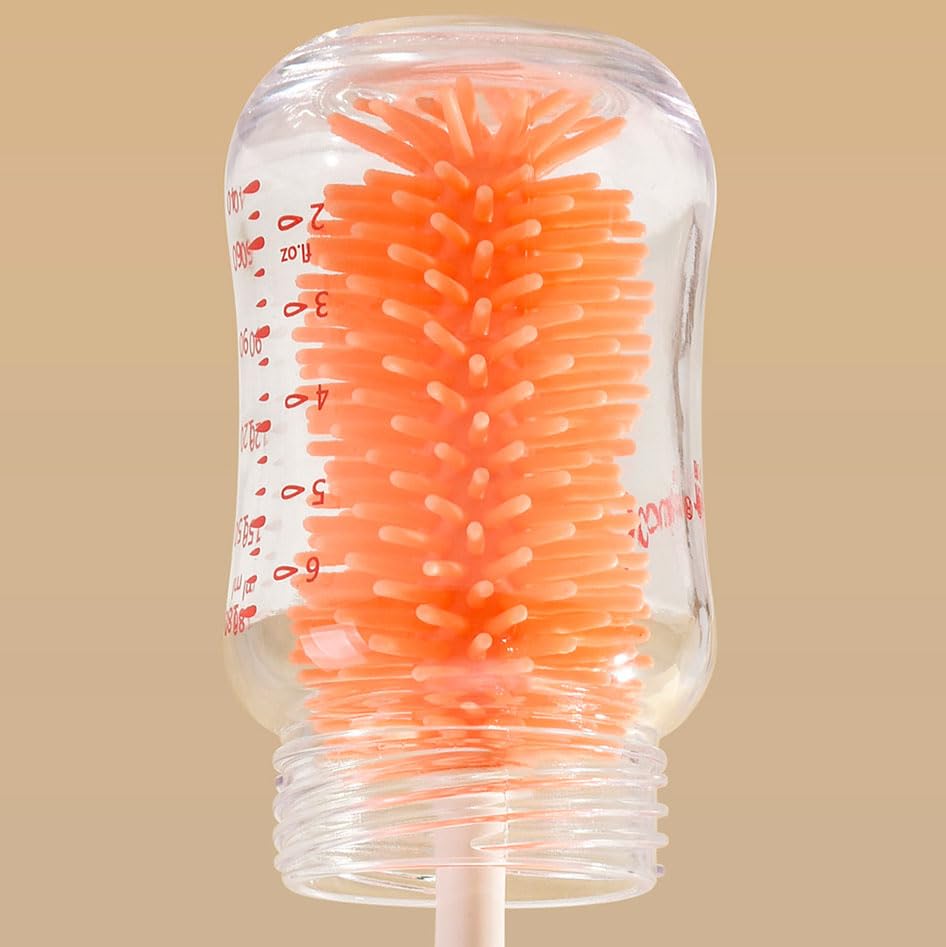 4-in-1 Bottle Cleaning Brush Set with Rotating Brush Heads and Countertop Drying Stand for Baby Bottles, Cups and Straws, Orange — image 3