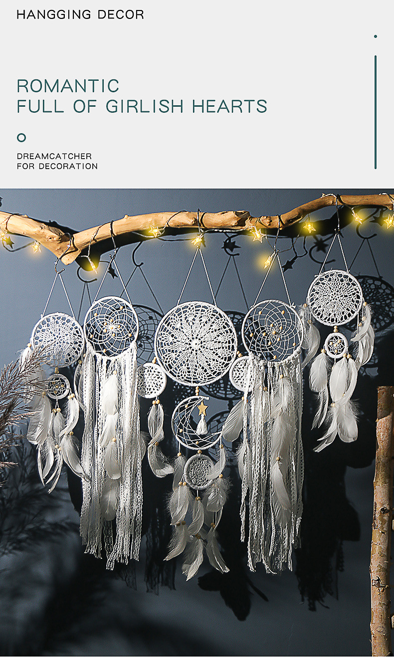 5-Piece Bohemian Handmade Dreamcatcher Wall Hanging Set (Grey) - Nordic Style Feather Room Decor with Premium Gift Box — image 3