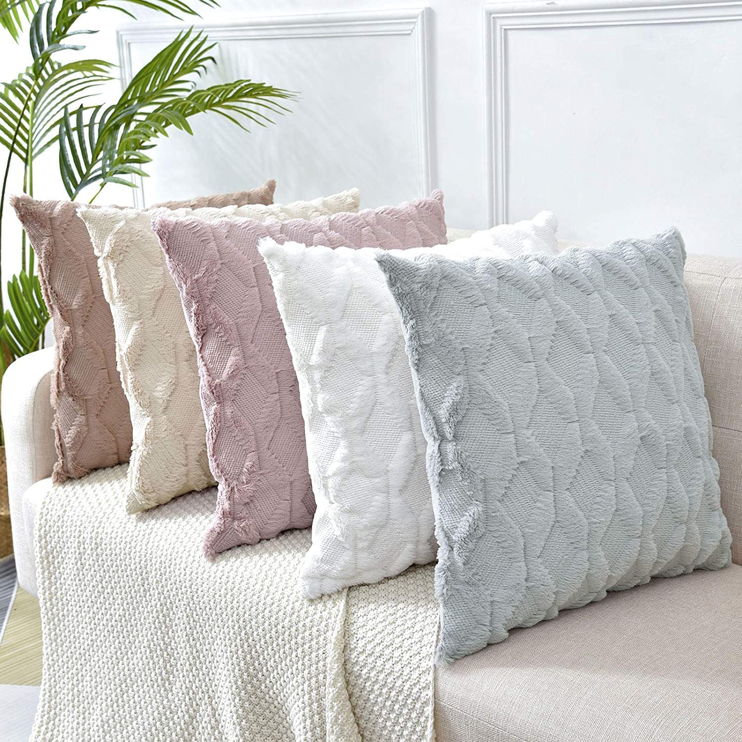 2 Pack Decorative Boho Throw Pillow Covers 45 x 45 cm (White) — image 6
