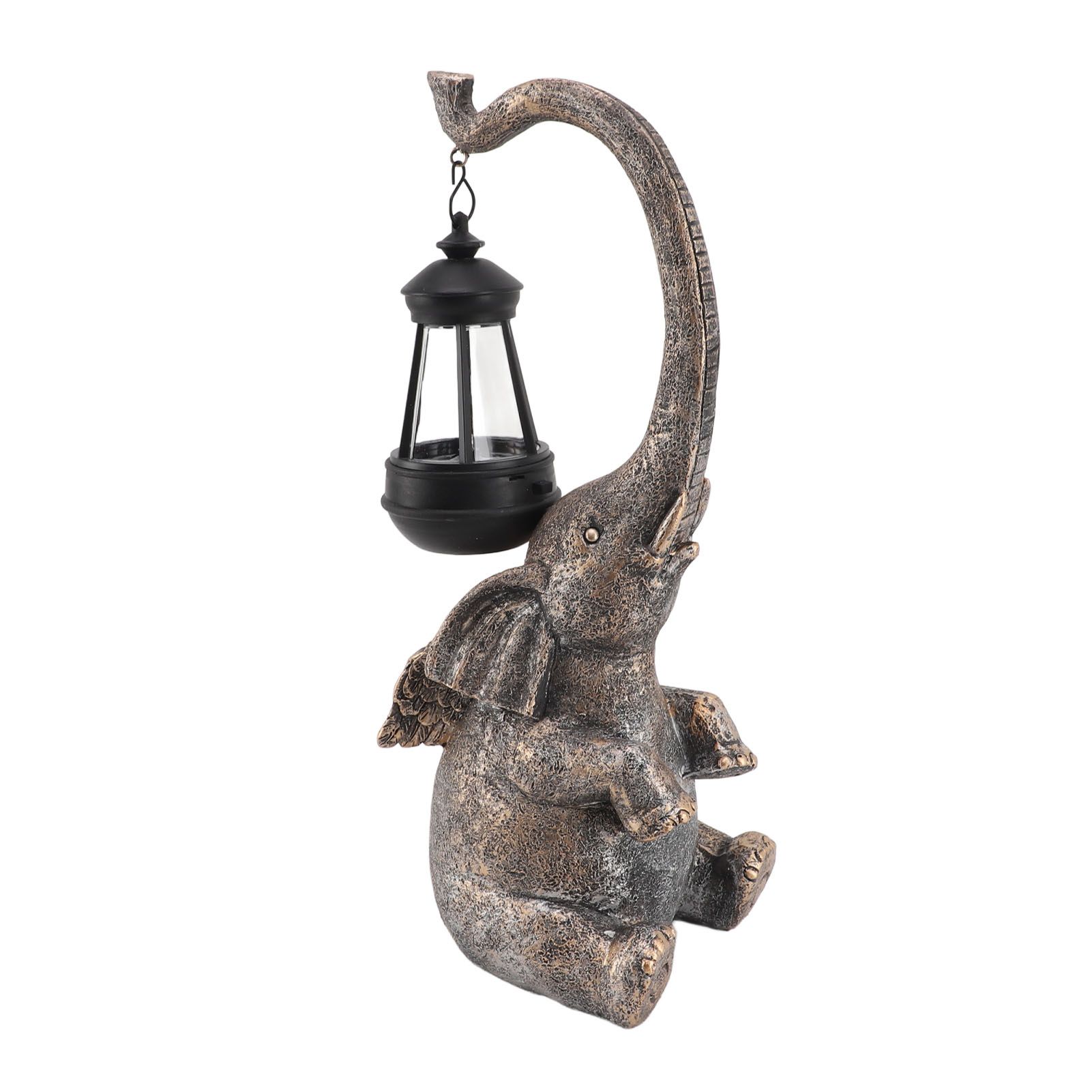 Elephant Statue Solar Powered LED Warm Light with Lantern Elephant Figurines for Gift Garden Decoration