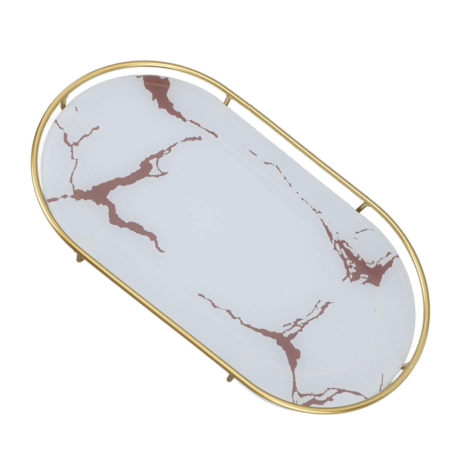 Bathroom Storage Tray Light Luxury Decorative Golden Texture Oval Bathroom Organiser Tray for Soap Towel Paper Napkins Jewellery Makeup White Base — image 3