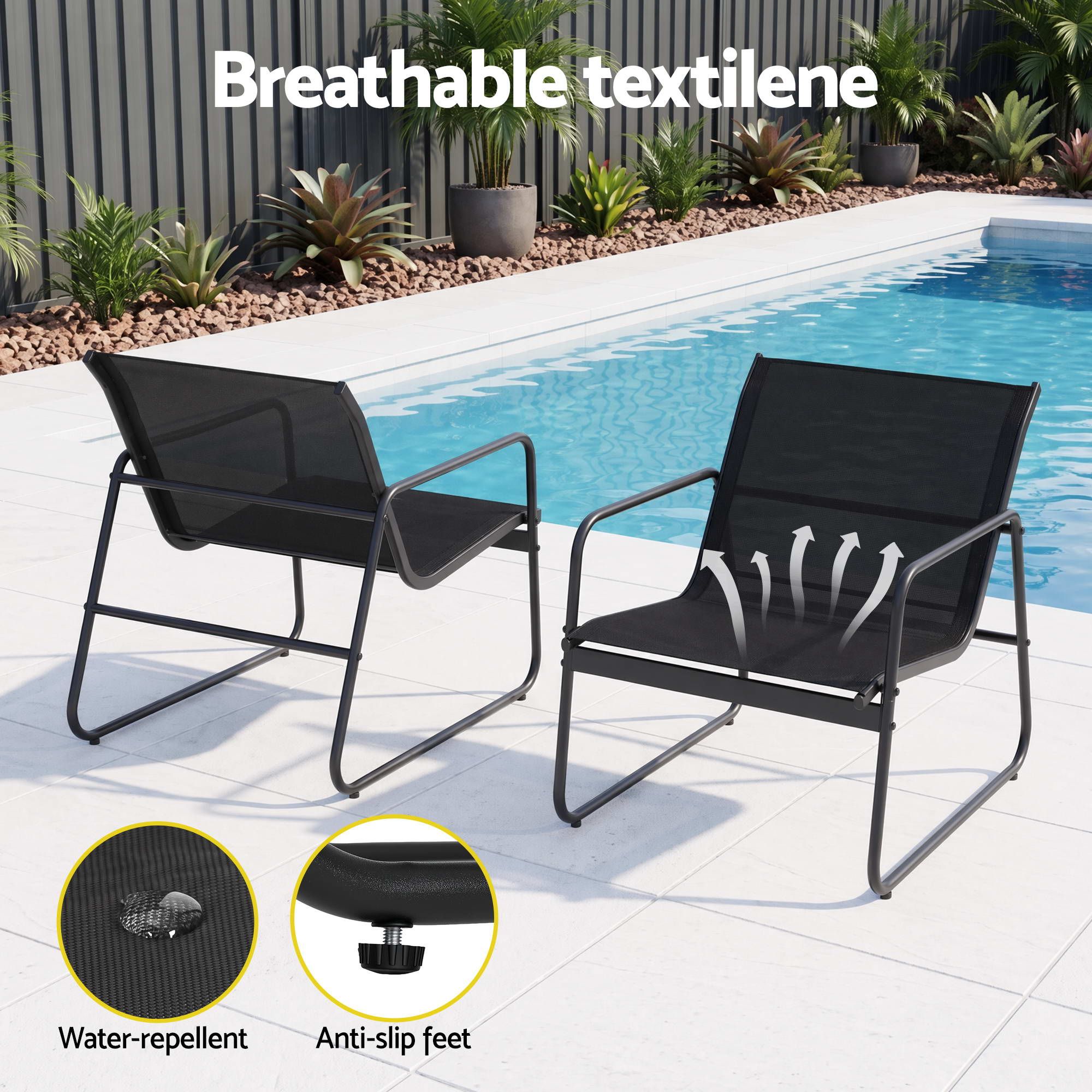Gardeon Outdoor Bistro Set 3 Piece Patio Furniture Textilene Chairs Glass Table โ image 5