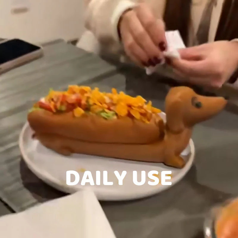 Dark Brown Creative Dachshund Hot Dog Tray - Cute Dog-Shaped Sandwich Holder with 3D Decor — image 4