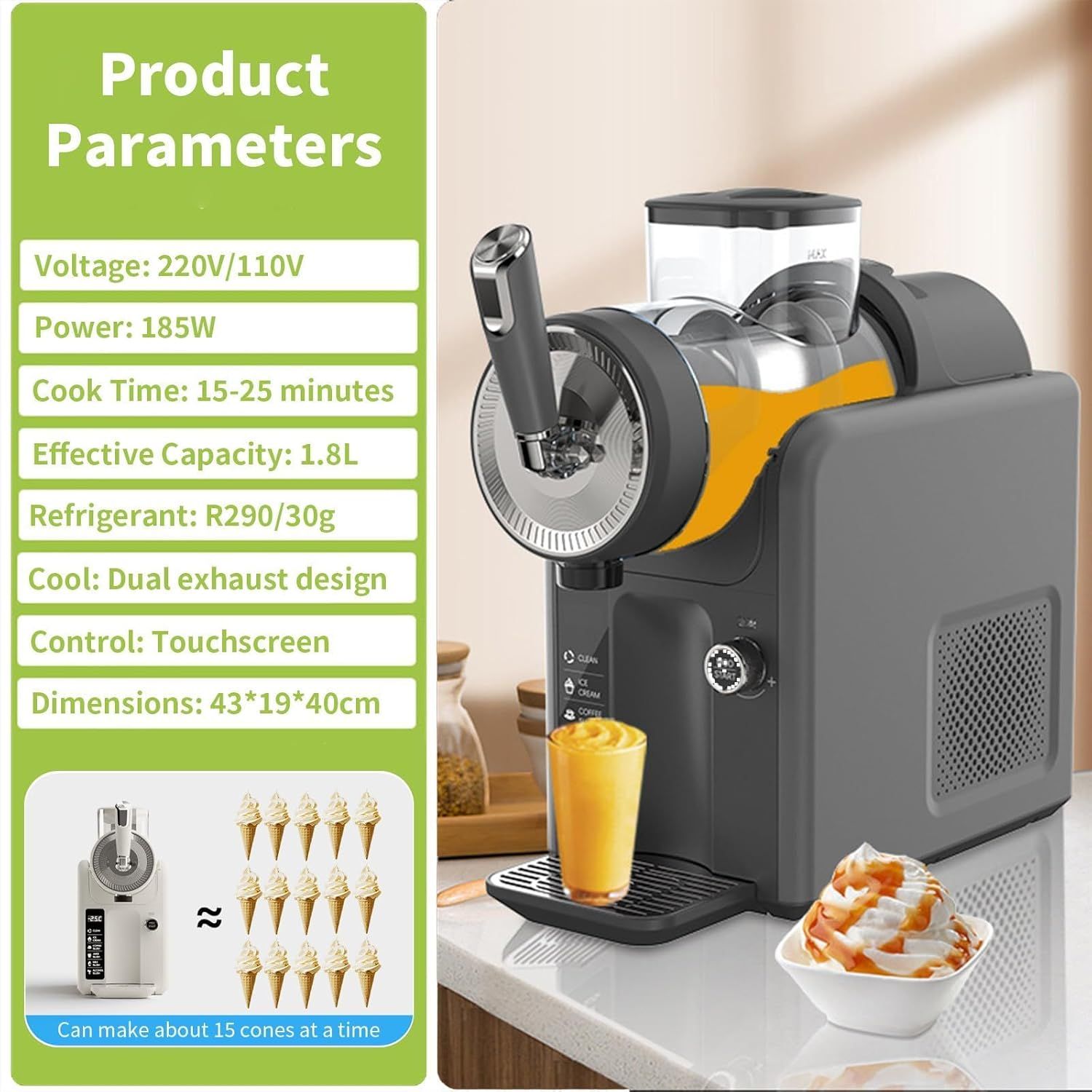 Slushie Machine for Home, No Ice Needed Frozen Drink Maker with 6 Preset Modes, 1.8L Capacity, LED Display, Self-Cleaning, Ideal for Margaritas, Milkshakes — image 6