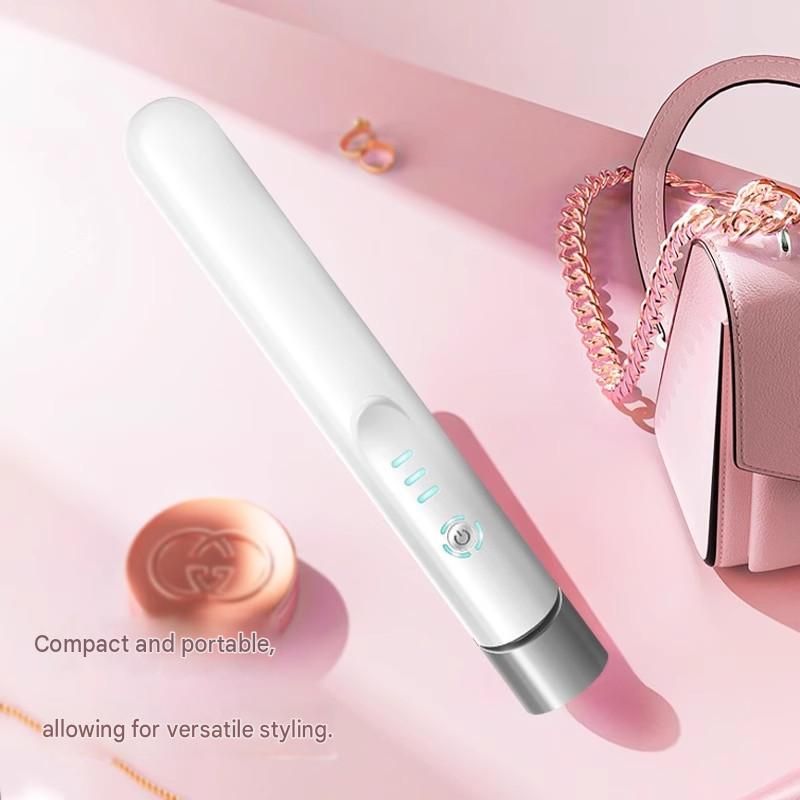White Mini Cordless Hair Straightener - 3 Temperature Settings, Fast Heat-Up, Travel Friendly, Straight & Curl 2-in-1 Styling Tool for On-The-Go Use,Suitable — image 3