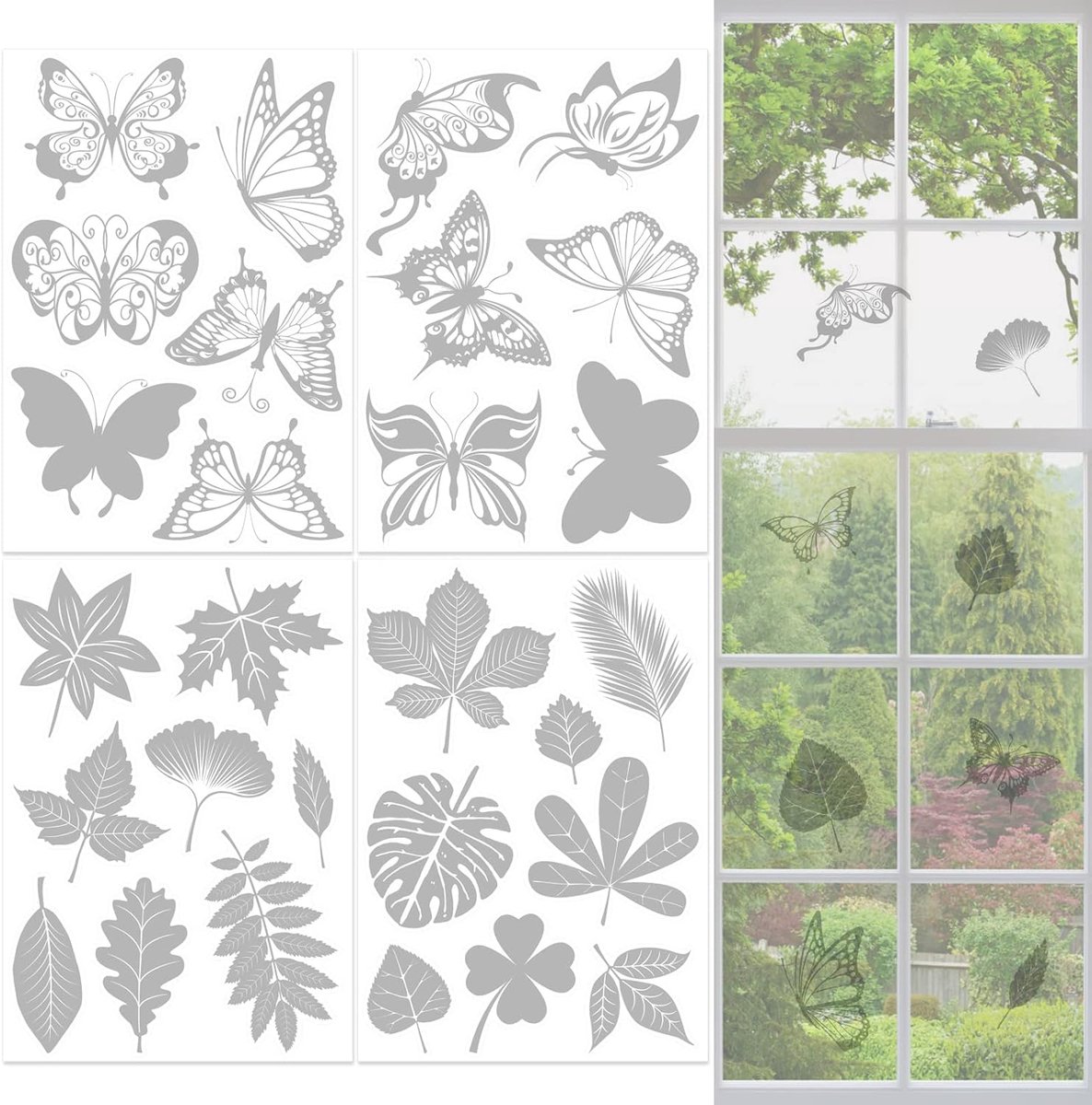 28 pieces - transparent window stickers - butterfly patterns and leaf shapes - warning decorative stickers - for home - window stickers - window decoration