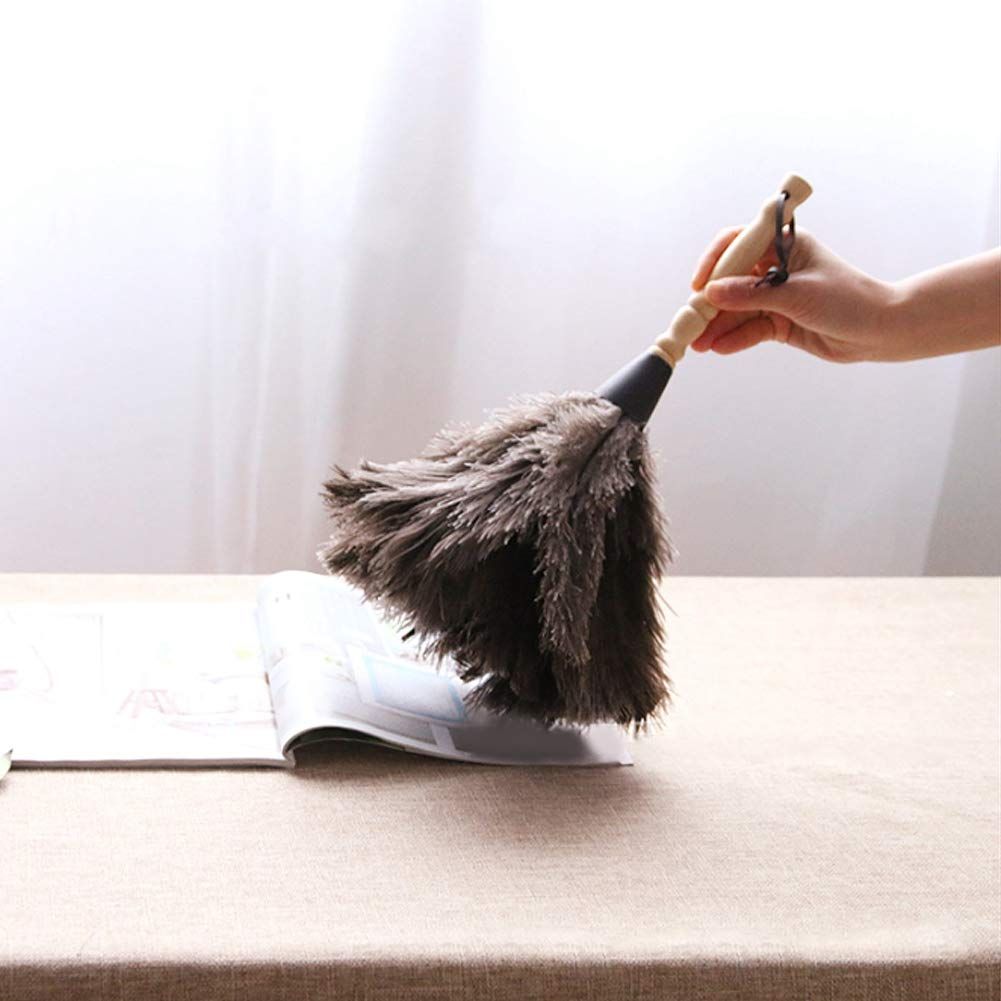 Ostrich Feather Duster, Attracts Dust Particles Anti-Static Reusable Wooden Handle Ostrich Feather Duster Dust Removal Cleaning Tool — image 2