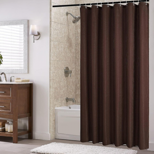 pc Brown Shower Curtain, Waffle Woven Textured Fabric Bathroom Shower — image 2