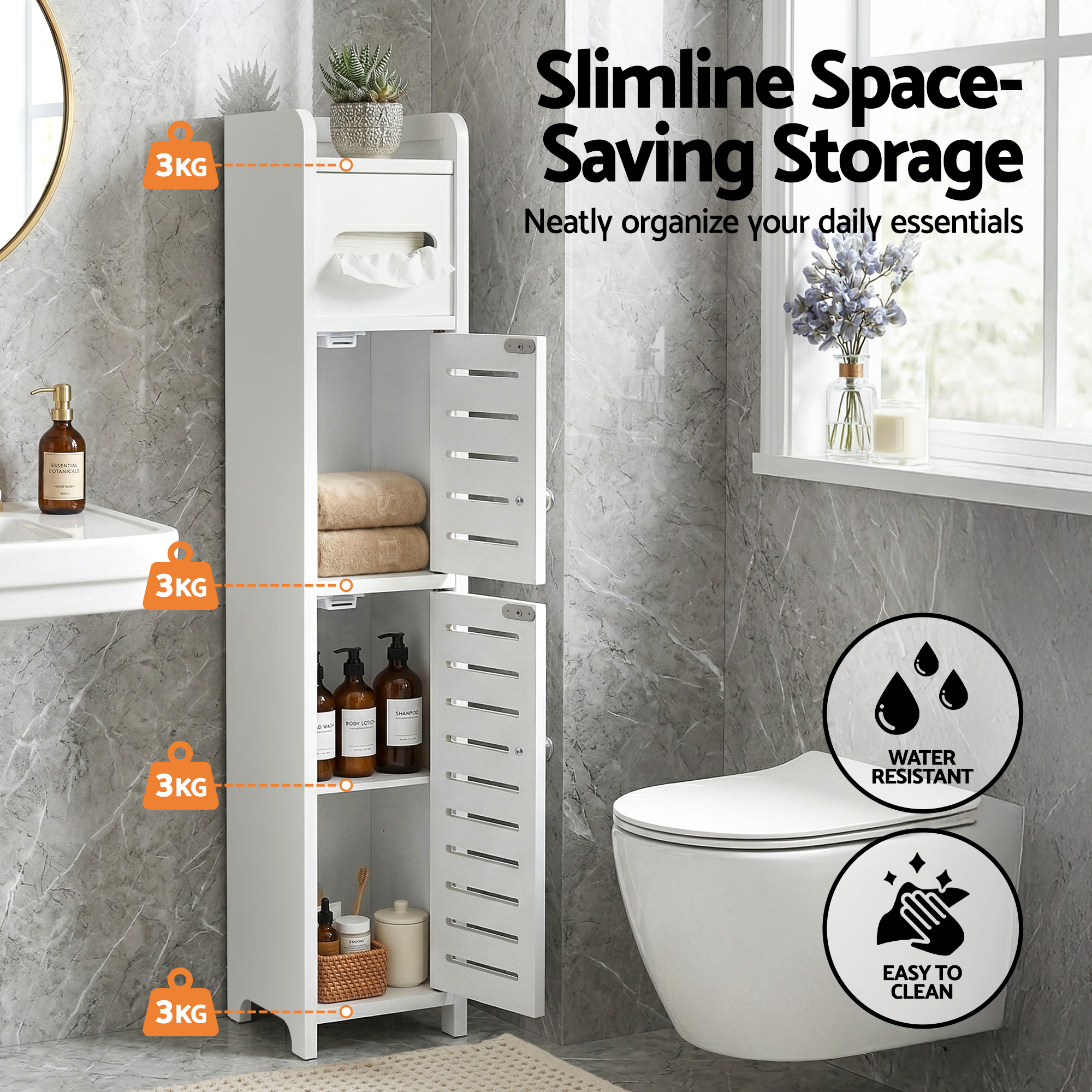 Artiss 2x Bathroom Storage Cabinet 3-Tier Toilet Paper Holder Organizer White — image 5