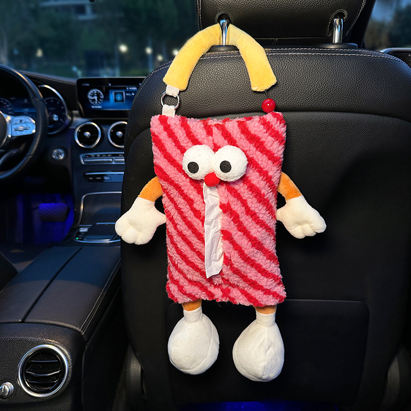 Red Striped Tissue Holder for Car - Fun Design