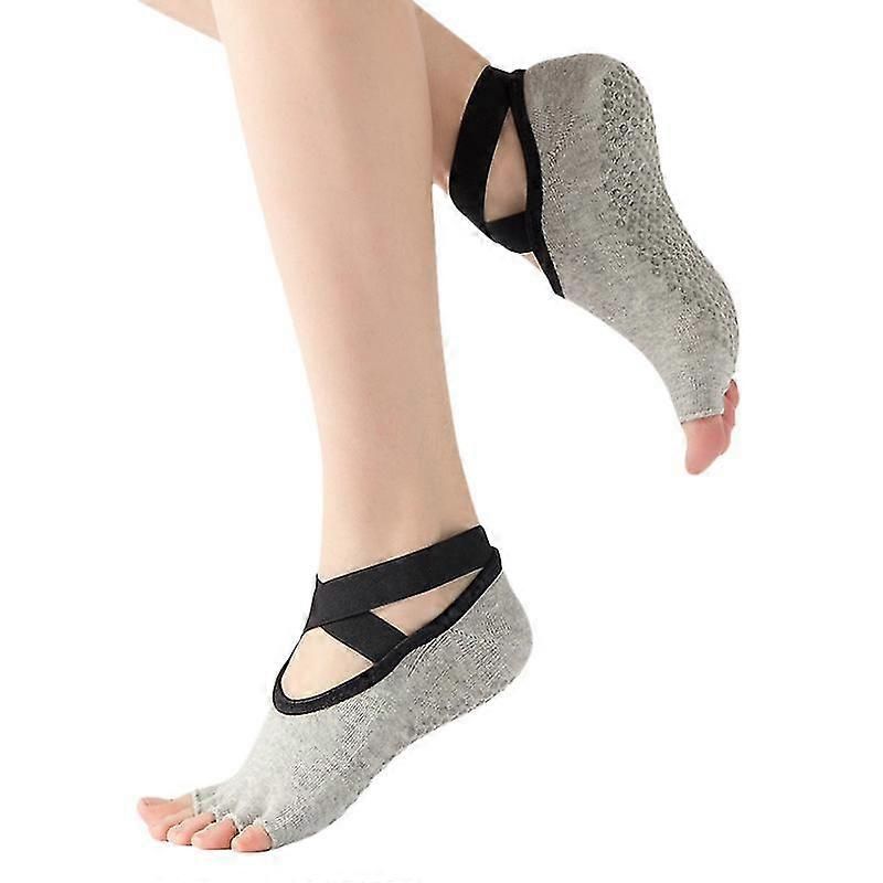 Women's Five Toe Yoga Socks Open Toe Non Slip Grip Socks Pilates Ballet Dance Fitness Exercise Socks Gray โ image 2