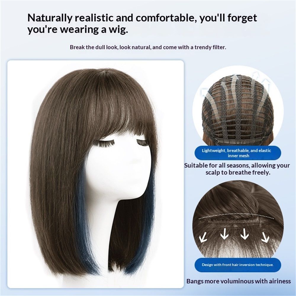 Wig premium line 【 active top stylist produce 】 inner color line women's original wig semi-long small face effect（Cold brown dyed haze orchid） — image 4