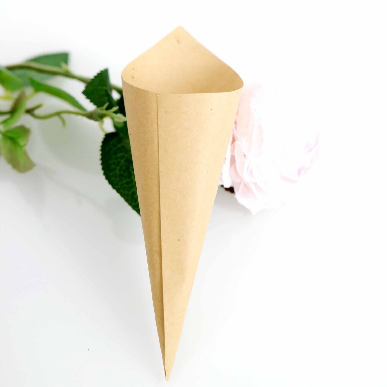 50PCS Kraft Paper Confetti Cones Brown Wedding Confetti Cones Vintage Kraft Paper Petal Cones with Hemp โ image 2