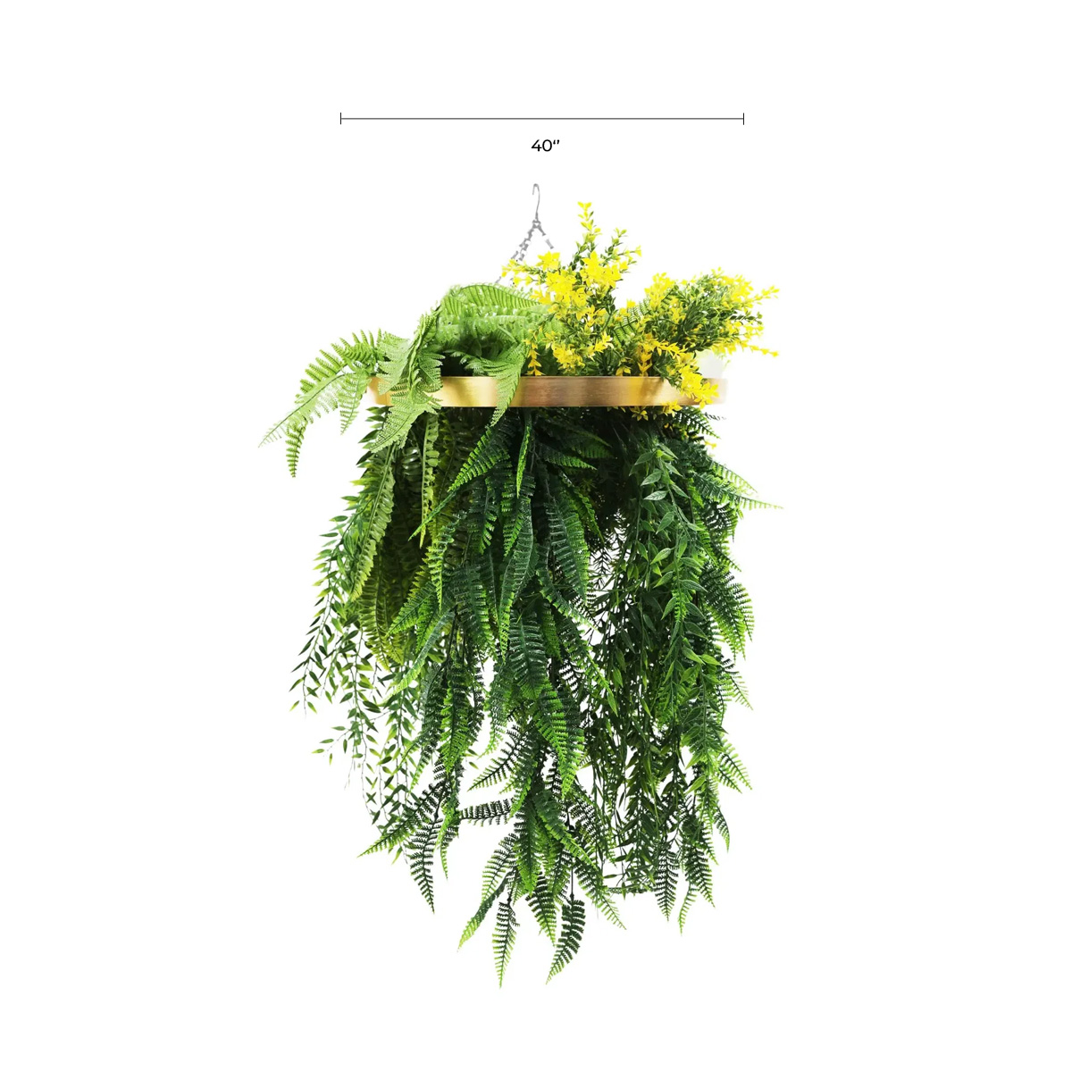 Gold Framed Roof Hanging Disc With Bright Tropical Foliage Mix and Draping Ferns 40cm UV Resistant โ image 2