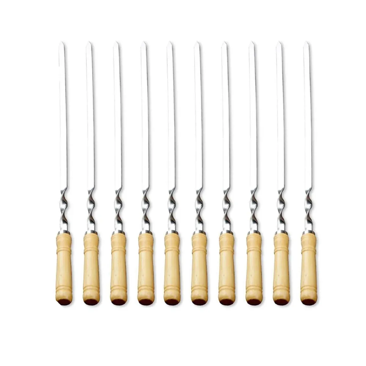BBQ Skewers 12PCS Flat Stainless Steel 55cm Wooden Handle Grill Meat Veg โ image 2
