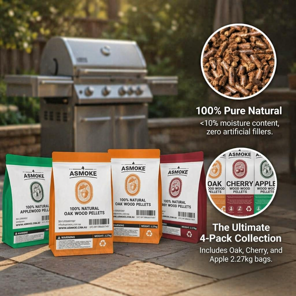 ASMOKE 4-Piece Premium Wood Pellet Variety Pack - Apple, Cherry & 2xOak (4 × 2.27kg Bags) — image 3