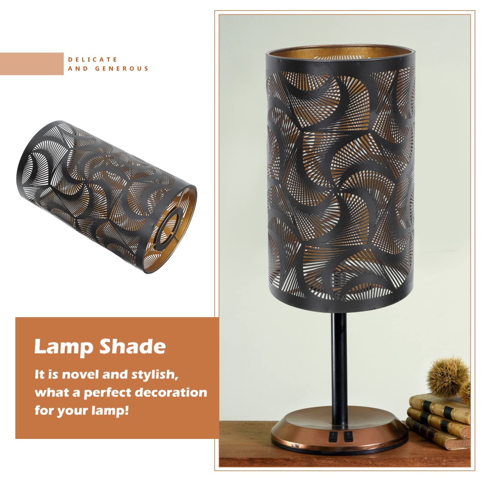 Black Home Decor Clip on Lampshades, Hollow Iron Lamp Cover Vintage Table Lamp Shade Lamp Accessory for Bedside Tabletop Light — image 5