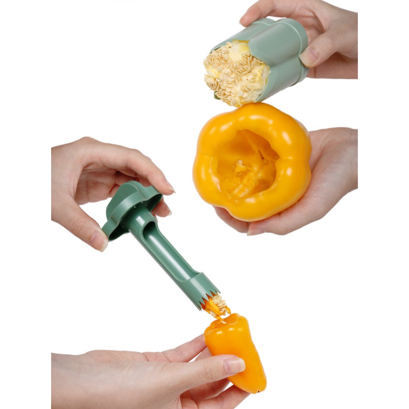 Dual-Size Bell Pepper Corer, ABS Plastic Chili Seed Remover, Household Vegetable Prep Tool—Green — image 3