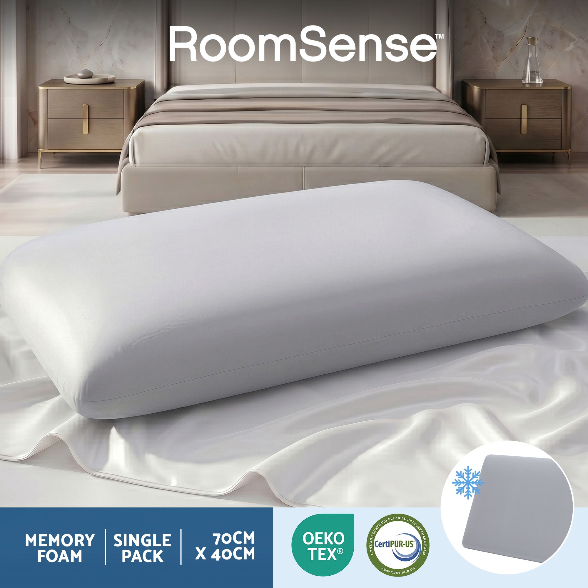 RoomSense Cooling Memory Foam Pillows for Sleeping, Anti-Clumping Solid Core Bed Pillows for Hot Sleepers, Supportive Side Sleeper Pillow, Washable Cover Queen
