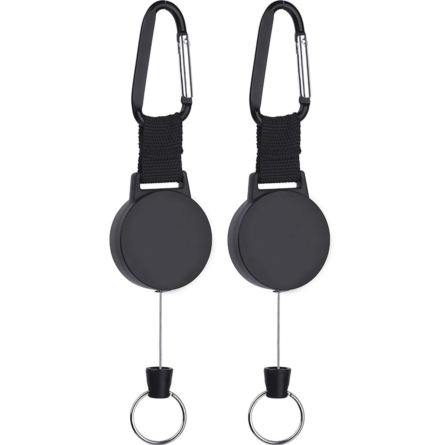 2 Pack Retractable Keychain, Heavy Duty Retractable Badge Holder Reel, Retractable ID Badge Clip Reel with Steel (Black Carabiner)