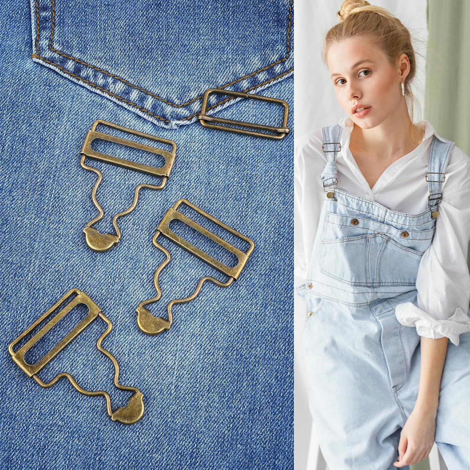 6 Sets Overalls Buckles, 1.25 inch Metal Overall Replacement Clasp Clips with Adjustable Tri Glide Slide Buckle and Buttons, DIY Button No-Sew Accessories for — image 3