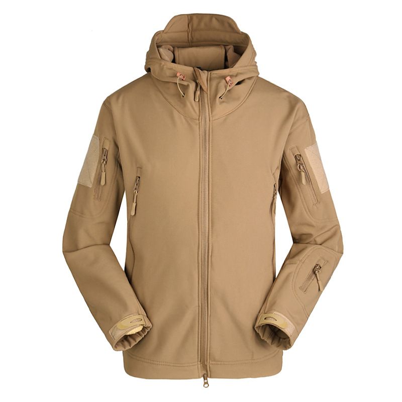 ESDY Men Softshell Jacket Outdoor Fleece Training Coat Khaki XXL