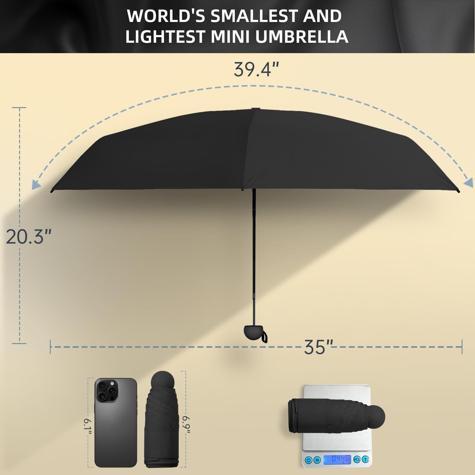 Mini Travel Umbrella – Compact Sun & Rain Protection for Women, Kids | UV-Blocking Pocket Umbrella with Case | Lightweight Foldable Umbrella(black) — image 2