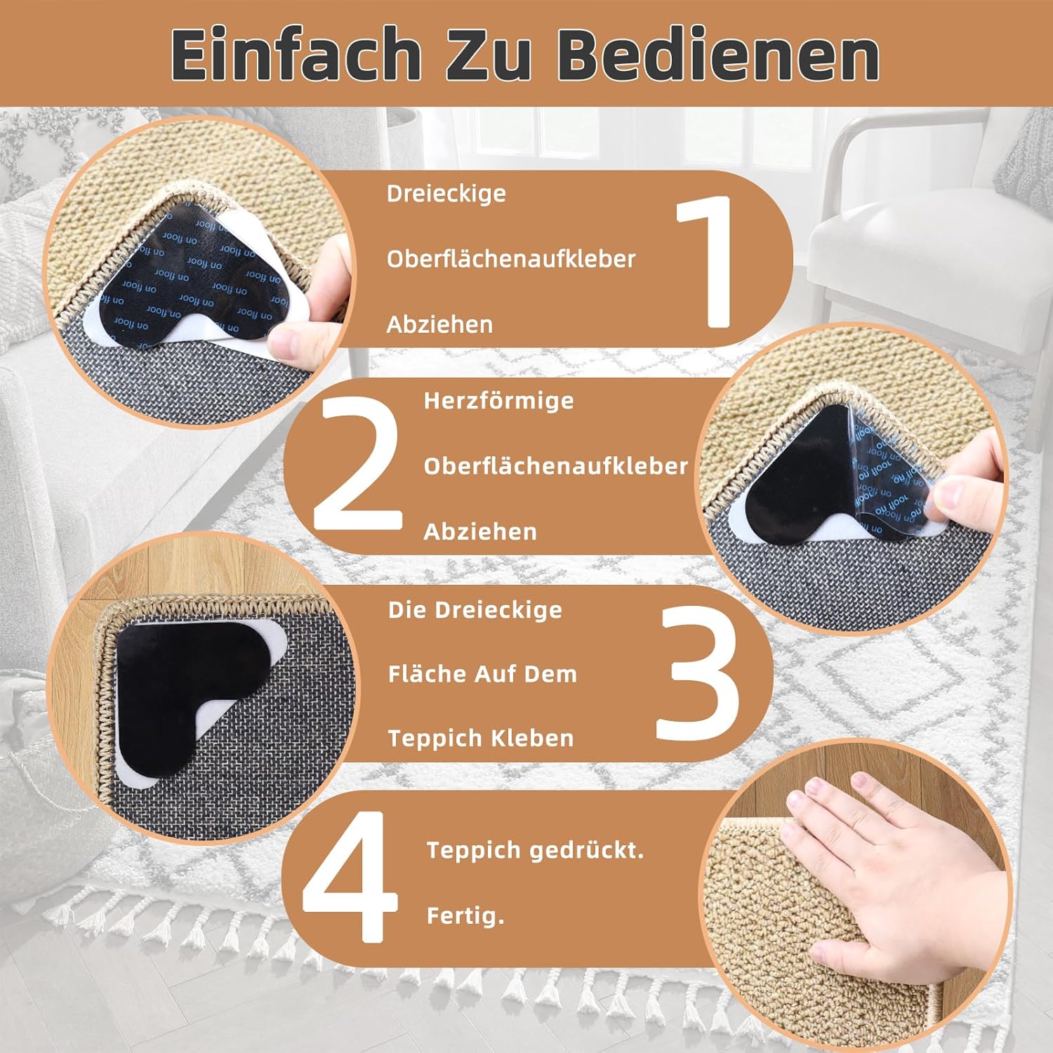 4 Pack Heart-Shaped Rug Grippers, Reusable Non-Slip Carpet Pads for Small Rugs, Doormats and Sofa Covers, Black โ image 4