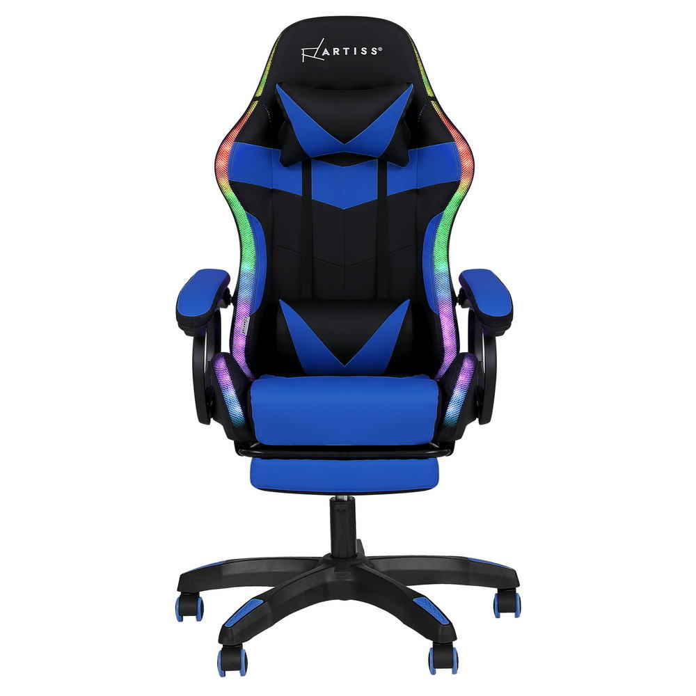 Artiss Gaming Office Chair 12 RGB LED Massage Computer Work Seat Footrest Blue — image 3