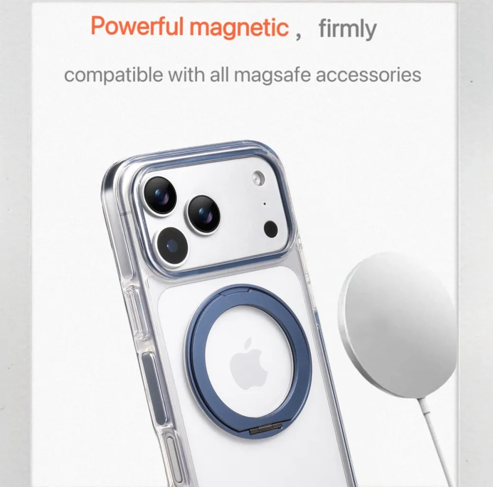 Clear MagSafe iPhone 17 Pro Case with 360° Rotating Ring Stand - Blue Edition — image 2