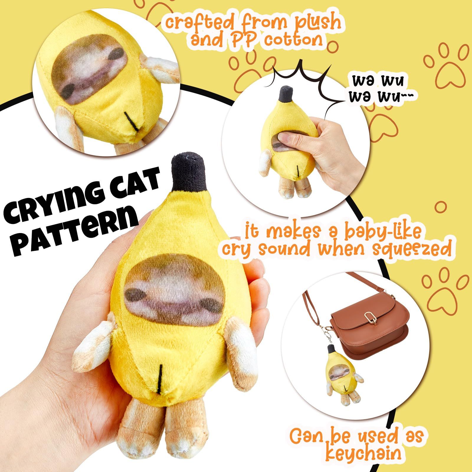 Sound Making Banana Cat Keychain Happy Funny Crying Banana Cat Plush Keychain (Two different expressions) — image 4