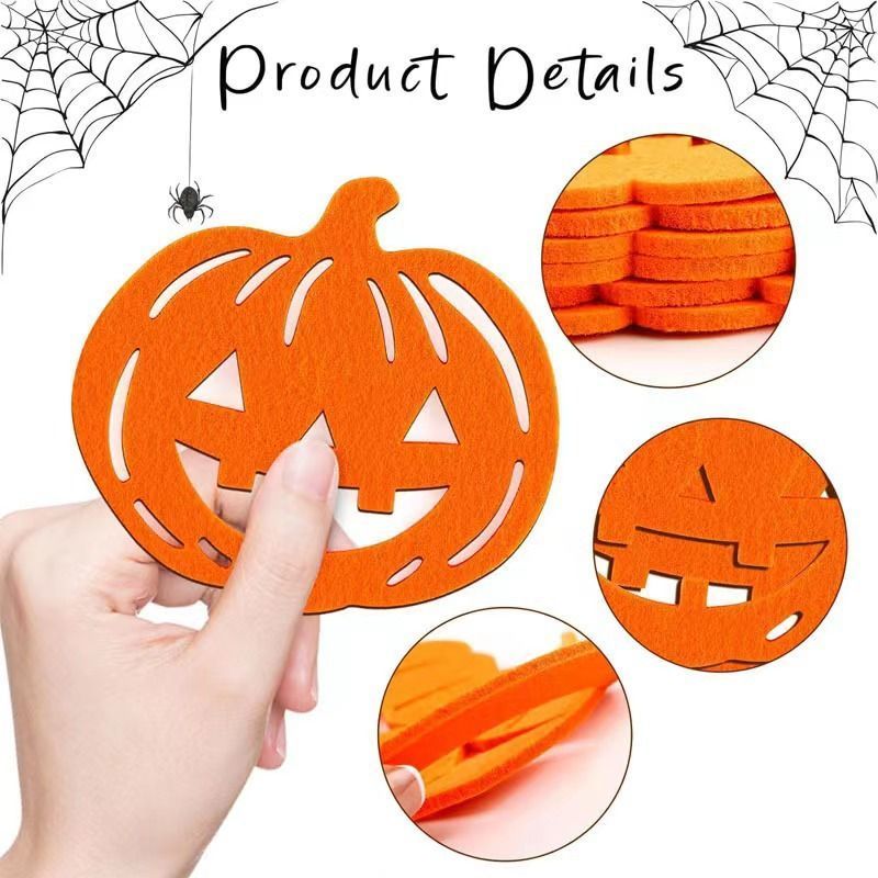 5pk Felt Pumpkin Halloween Coasters Heat Resistant Drink Mats — image 5