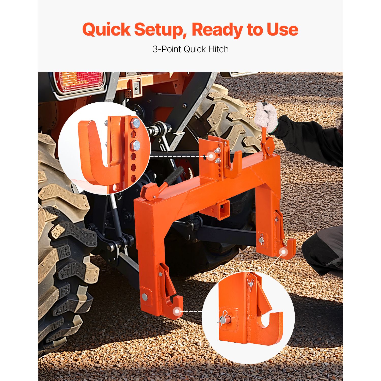 3-Point Quick Hitch with 2 in Receiver, 3000 Lbs Lift Capacity, 3-Pt Hitch with 5 Level Adjustable Bolt, Adaptation to Category 1 & 2 Tractor, Heavy Duty 3 โ image 2