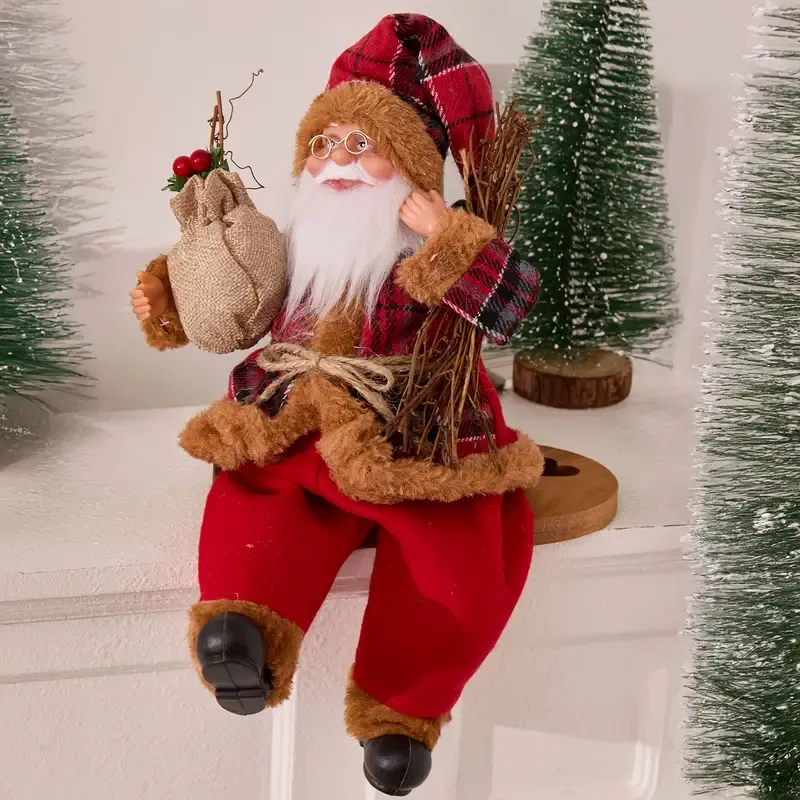Collectible Sitting Santa Claus Doll | Classic Outfit with Gift Bag, Desktop & Mantel Décor, Ideal New Year & Christmas Gift / Silver-White Sitting Old Man — image 5