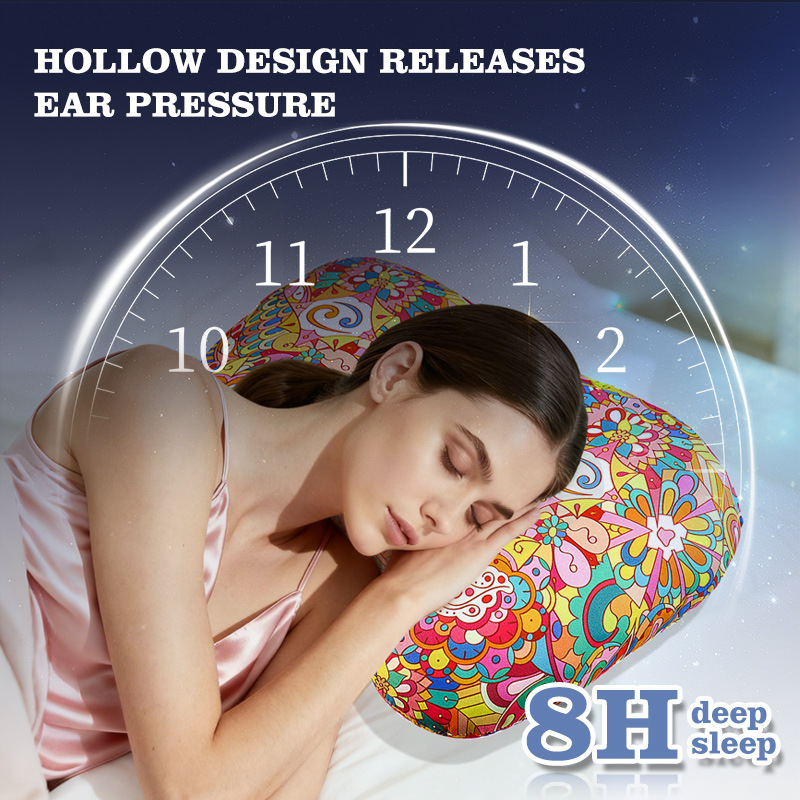 Cashew blossoms Hollow Ear Support Pillow – Adjustable Side Sleep Neck Cushion with PP Cotton Filling and Breathable Fabric — image 4