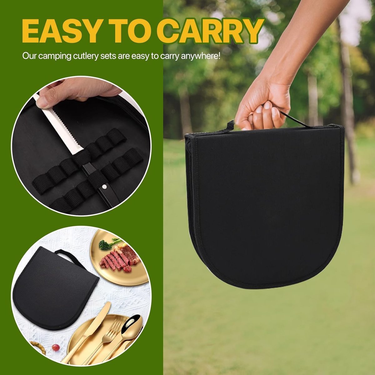 2 Person Cutlery Set (10-piece) - Camping Set for 2 People - Spoons, Knives, Forks, Steak Knives - 10 Pieces Stainless Steel Cutlery - Including Carrying Bag โ image 3