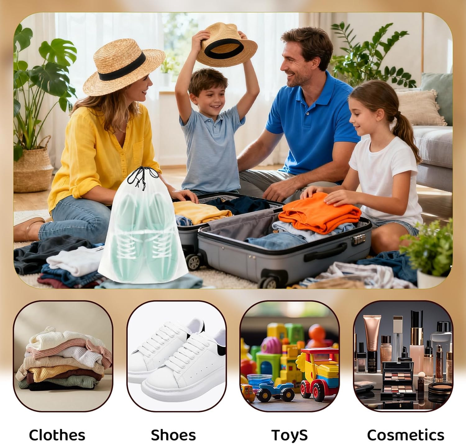 10-Pack Shoe Bags for Travel - 15.7" x 11.8" Large Clear Drawstring Shoe Bags for Packing, Storage - Waterproof,Durable & Reusable Sneaker Shoe Storage Bag — image 5