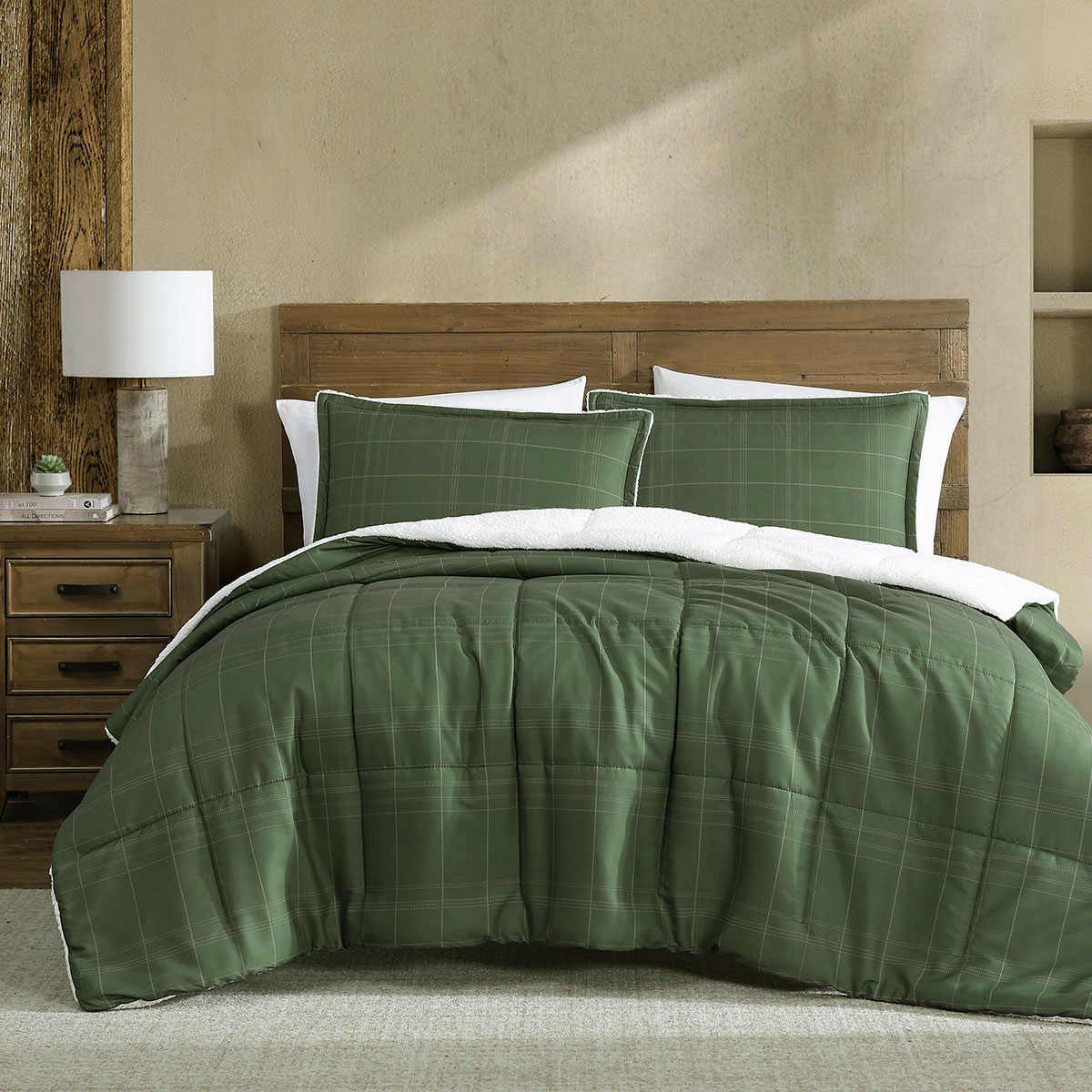 Ardor 3 Pcs Cammy Deep Khaki Comforter Set with Sherpa Reverse Queen/King