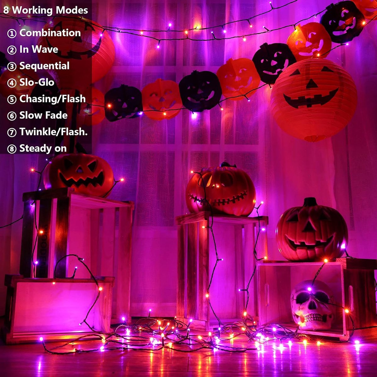 2 Pieces Solar Garden Lights Total 171 FT, 400 LED Lights - Halloween Lighting - Halloween String Lights - Halloween Decoration - Halloween Lanterns Decoration — image 6