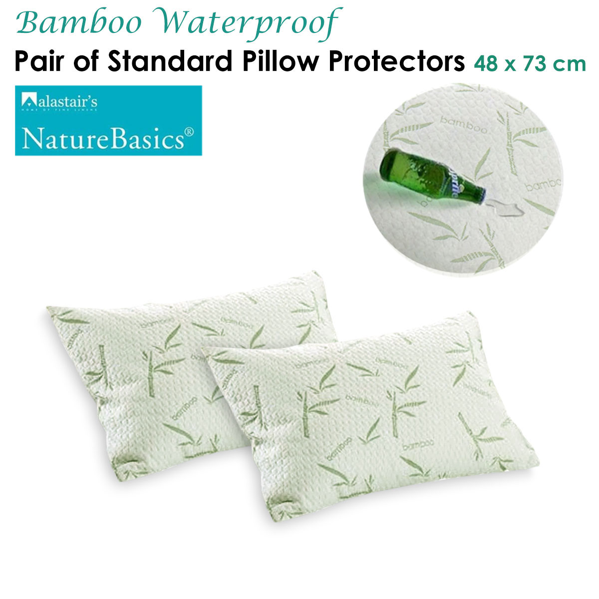 Alastairs Pair of Nature Basics Bamboo Waterproof Standard Pillow Protectors โ image 2