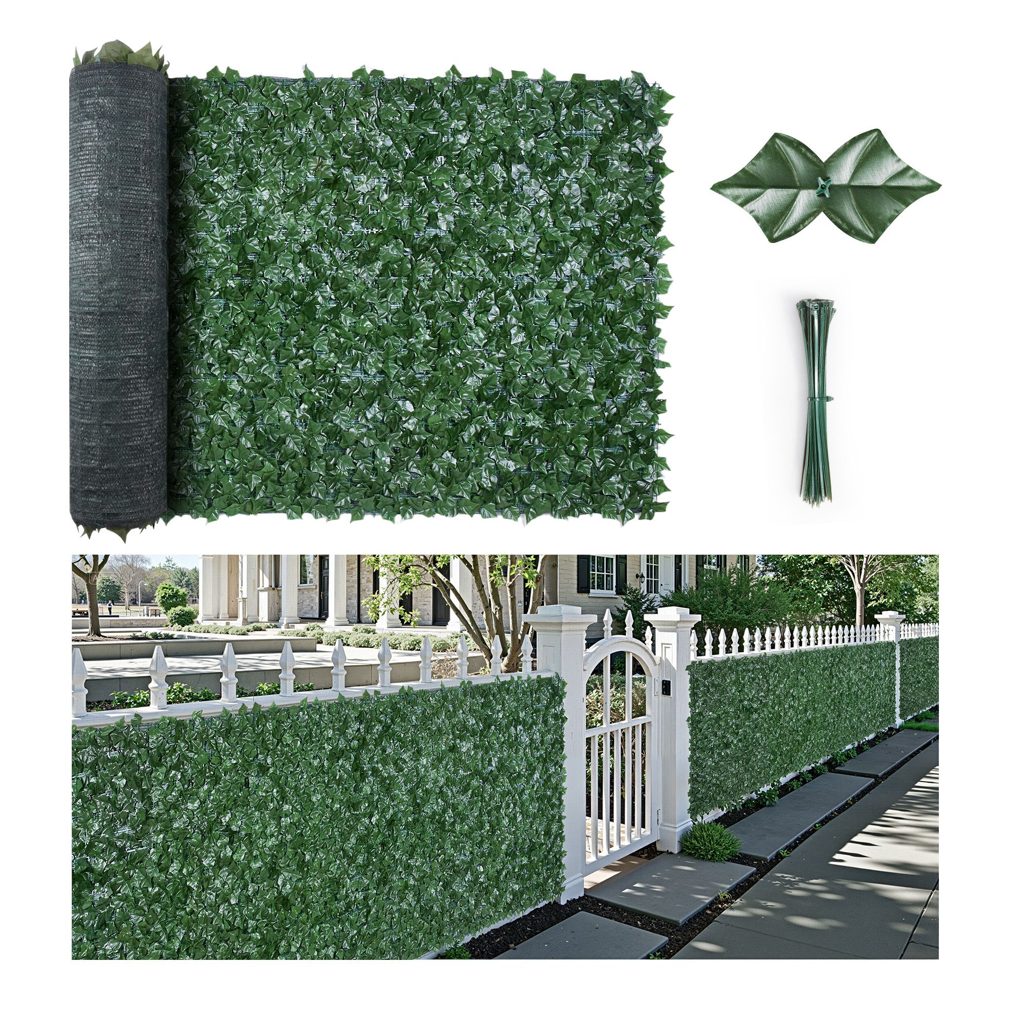 Ivy Privacy Fence, 1830 x 2440 mm Artificial Green Wall Screen, Greenery Ivy Fence with Mesh Cloth Backing and Strengthened Joint, Faux Hedges Vine