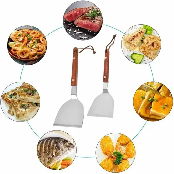 2 Pack BBQ Spatula Set, Stainless Steel Teppanyaki Grill Spatulas with Wooden Handles for Grilling and Griddle Cooking — image 5