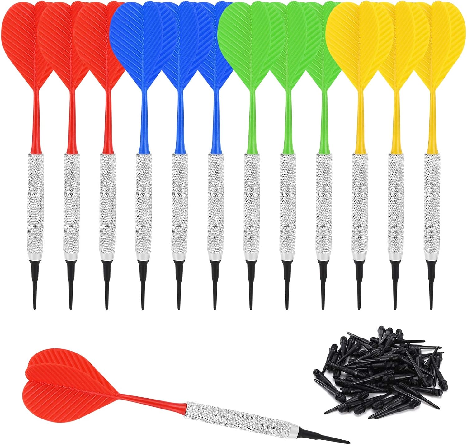 12 Pack Soft Tip Darts, Bar Dart, Plastic Tip Darts Set, Attach Extra 100 Black 2BA Replacement Tips, Soft Tip Darts for Electronic/Plastic Dartboard