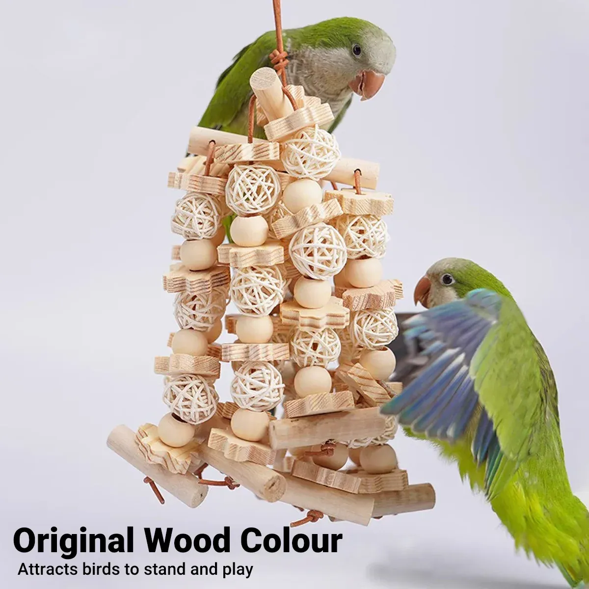 Wooden Parrot Chew Toy Bird Interactive Biting Toy Natural Rattan for Cage — image 6