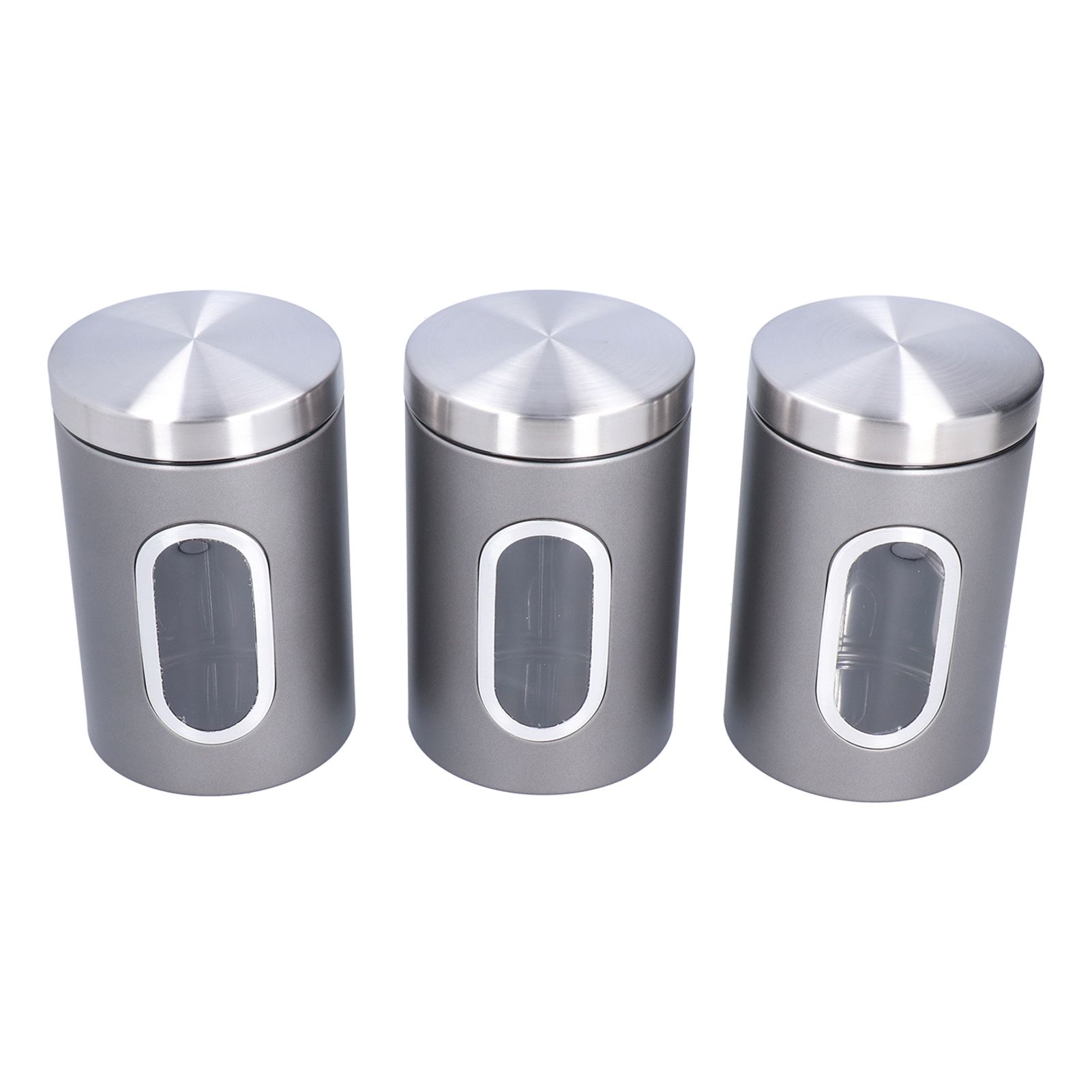 3Pcs Storage Jar Stainless Steel Food Tea Nut Container with Window Durable and Large Capacity for KitchenGrey โ image 3