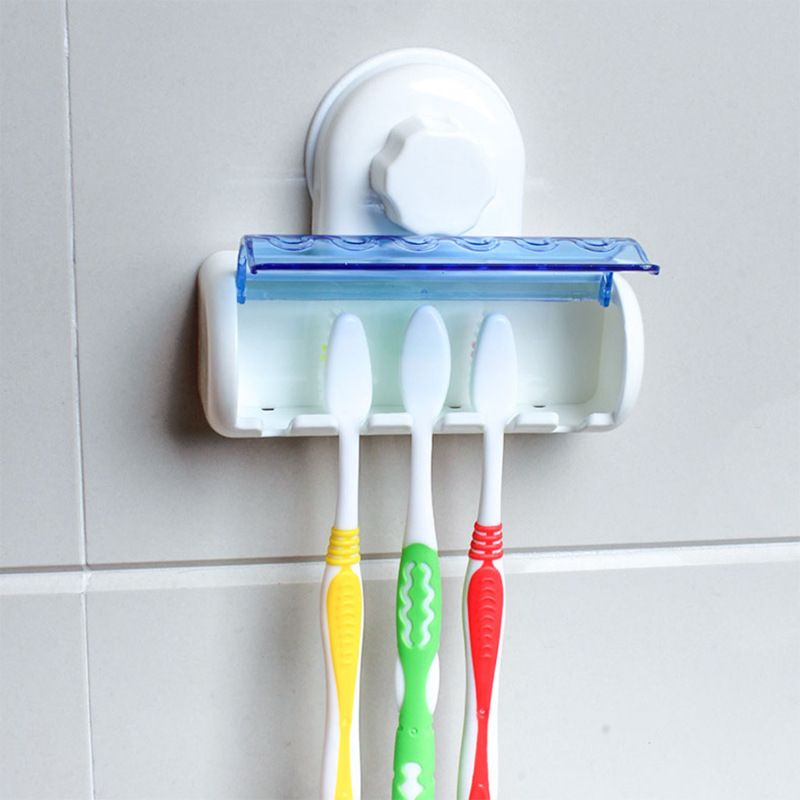 Self Adhesive Toothbrush Holder with Cover for Bathroom, 5-Slot Wall Mounted Toothbrush Organizer Rack for Shower, Dorm, Cabinet โ image 2