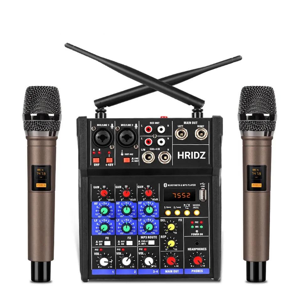 HRIDZ EMC-G04 Audio Mixer with UHF Wireless Microphone for DJ Karaoke PC Record — image 2
