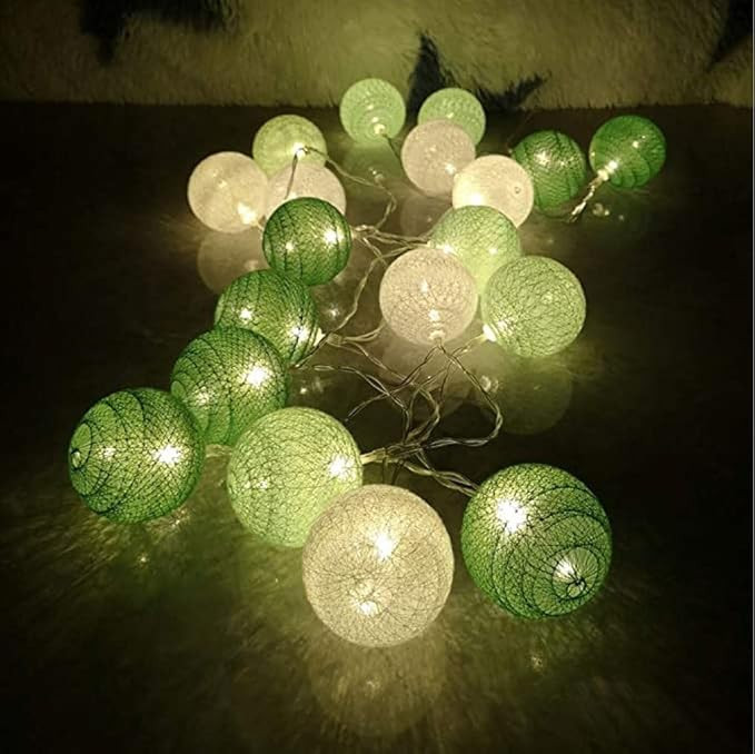 50 Ball Green Mix LONG 5m String Light Battery Box 5cm Cotton Ball Christmas Birthday Garden Special Occasion Decoration โ image 4