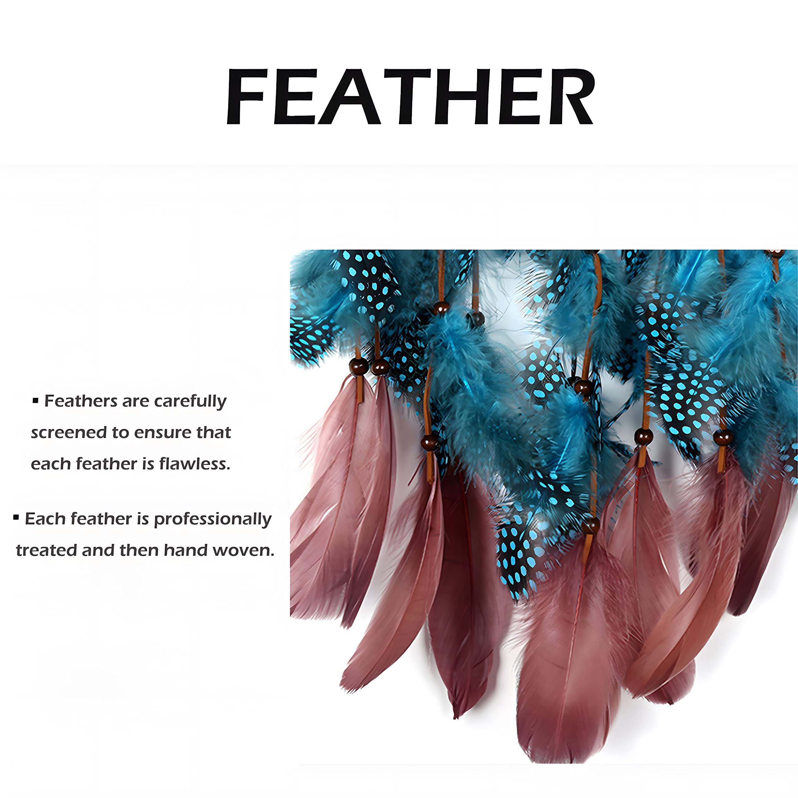 Peacock Green Feathers with Handmade Pearl and Wooden Beads,,Wall Hanging Decor for Bedroom Dorm Home Ornaments Craft Gift — image 3